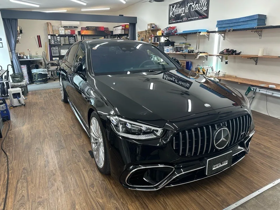 メルセデスベンツ AMG-S63EP GWEARシラザン50コーティング・リア3面フィルム施工・フロントガラスプロテクションフィルム施工